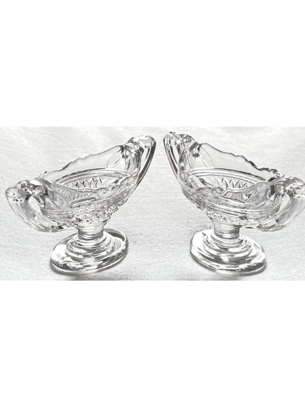 Antique 1920s Cambridge Glass Crystal Double Handle Salt Cellars Mt Vernon